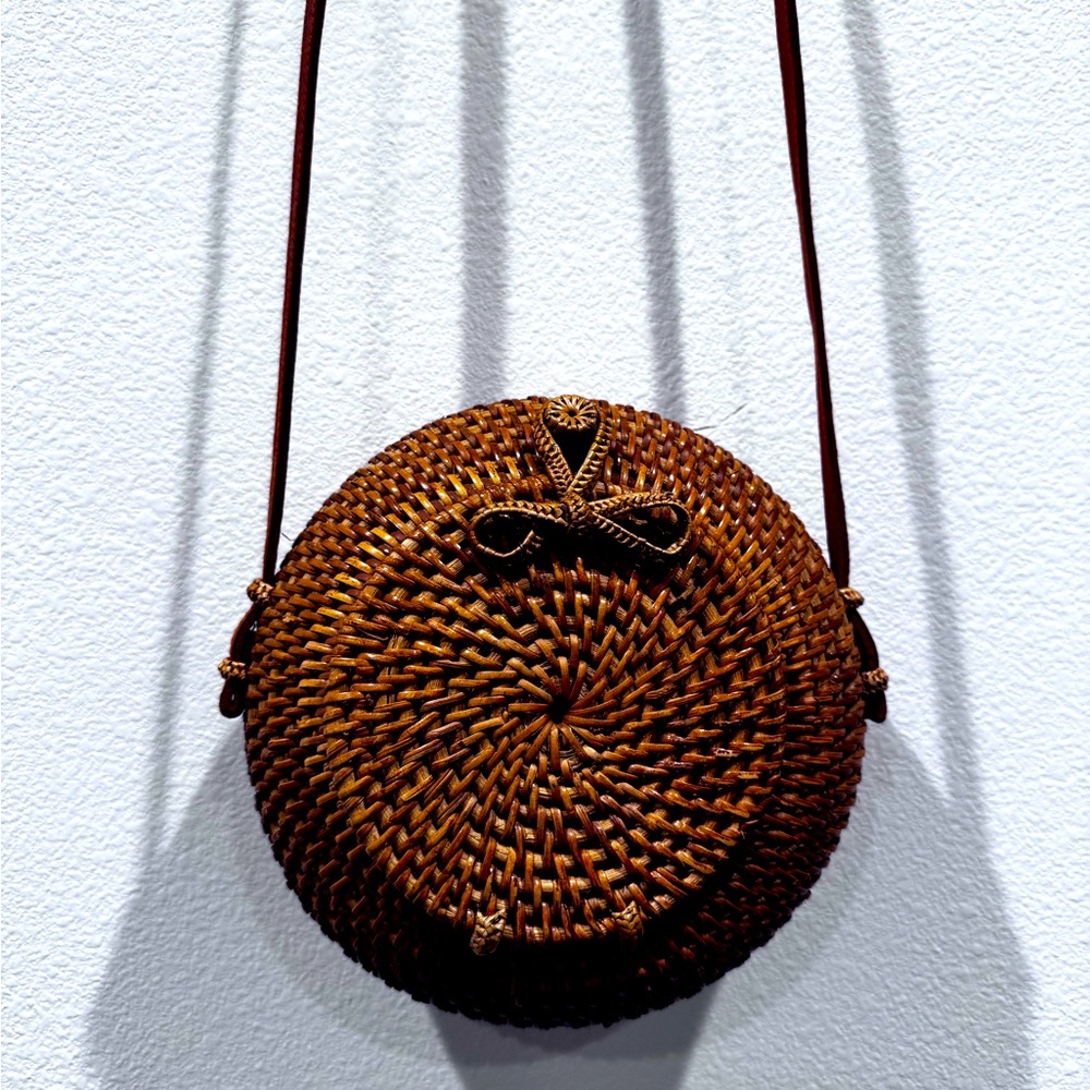 Boho Round Rattan Woven Wicker Bag - Picture 5 of 7